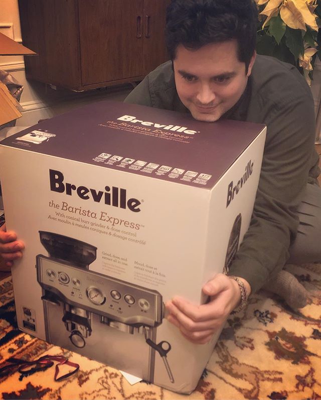 Christmas came early! Surprised @thekingofdaniels with an espresso machine. Just what he needs working six days a week AND through Christmas! 😅Latte art here we come!