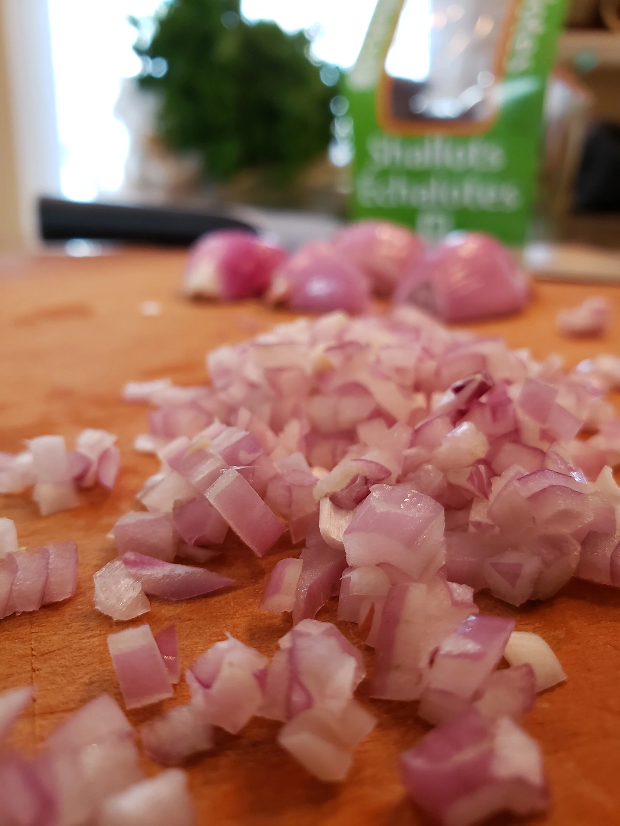 Practice your knife skills here if you want. OR it’s totally acceptable to strain the sauce after and remove any chunks for a smooth version.