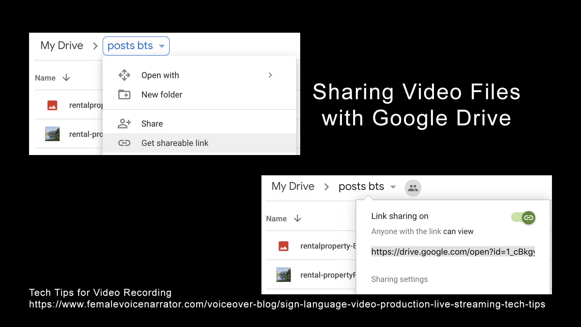 On the top left of the screen find My Drive > (name of the folder you want to share) > Get shareable link > toggle to make Link sharing on > copy the link and send it by email. You may not want to do this for confidential files, since th…