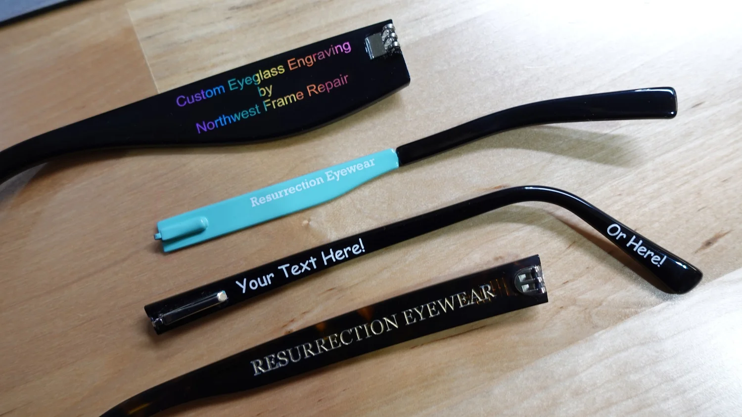 Custom Eyeglass Temple Engraving — Northwest Frame Repair