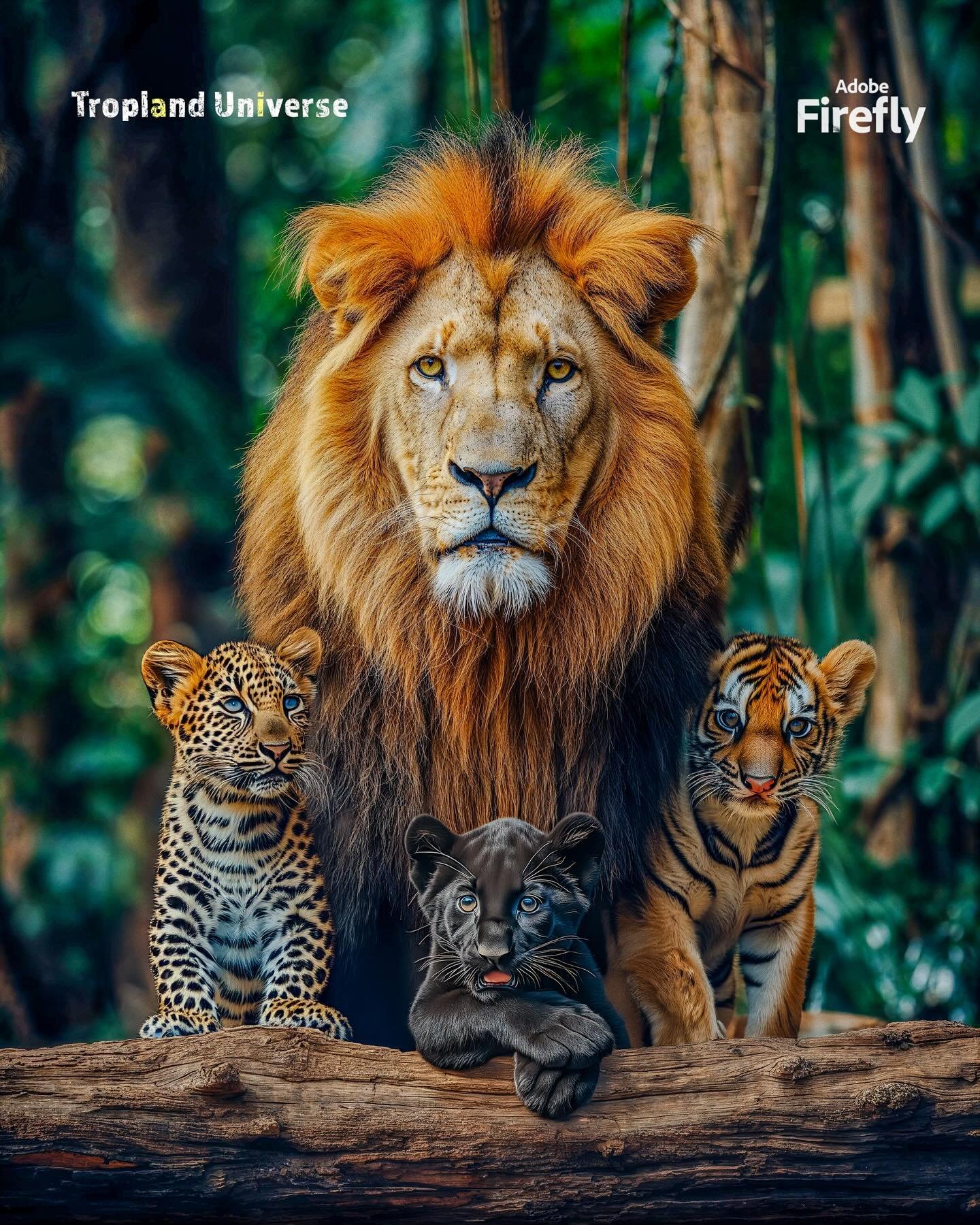 Family is everything, and we accept everyone for who they are.&nbsp;🦁❤️

Using the new Generative Fill AI in Adobe Photoshop, I took on the challenge of replacing lion cubs with a tiger, leopard, and black panther. It was a creative process that too