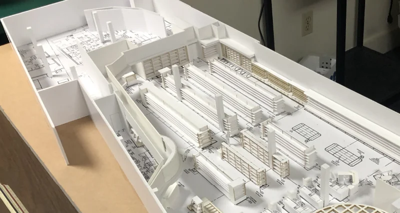 An architect’s model of our new store.