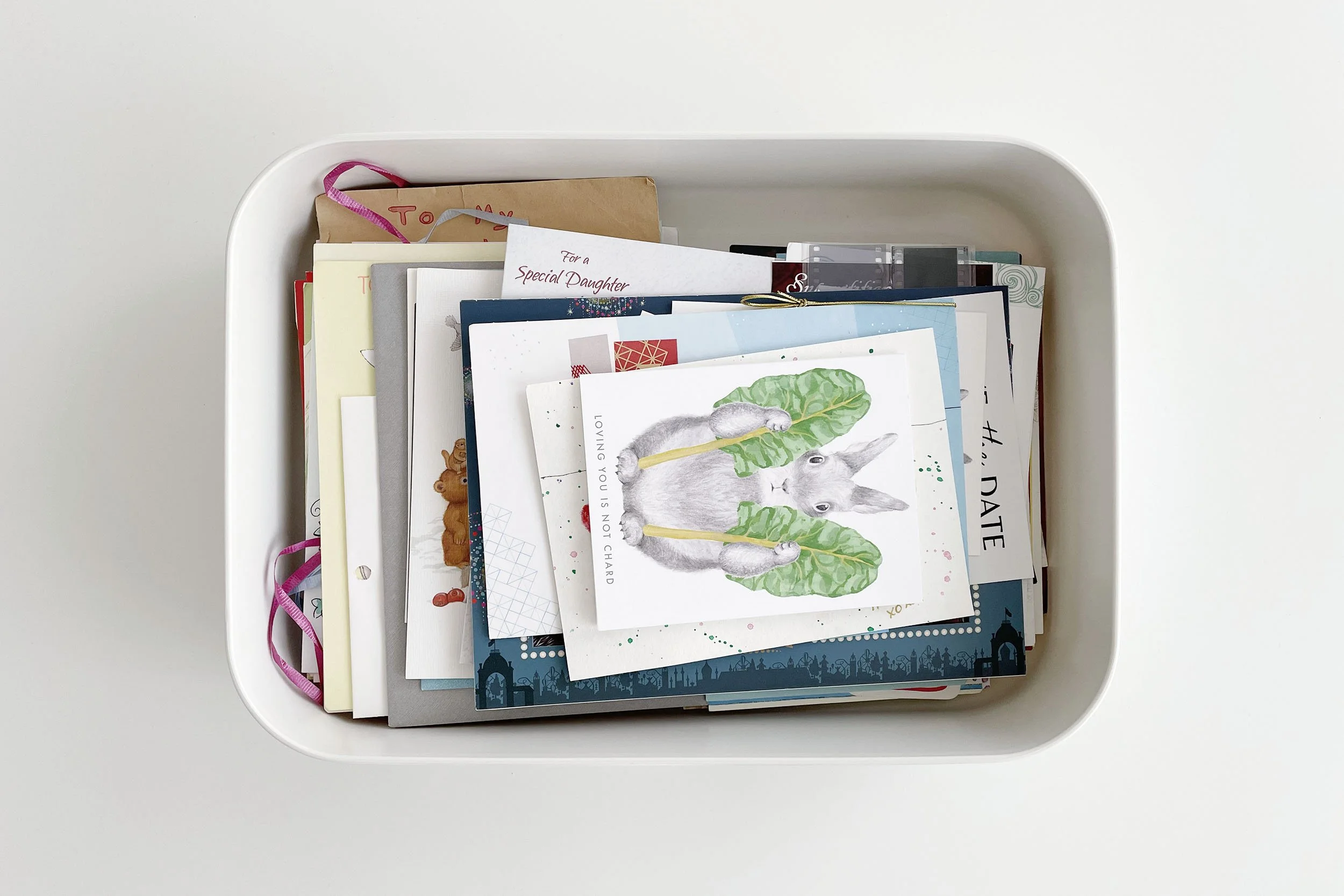 A single MUJI box used for minimalist sentimental keepsake storage