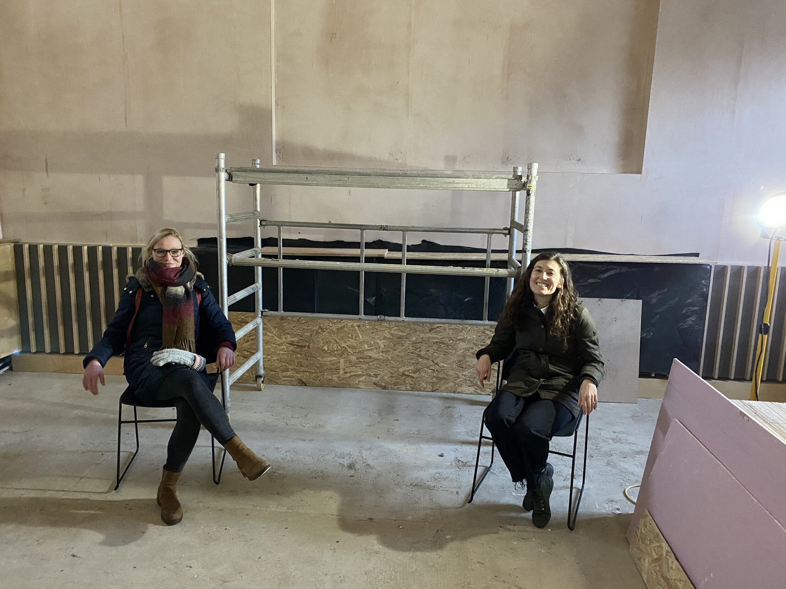 Jo and Jessie modelling the new chairs