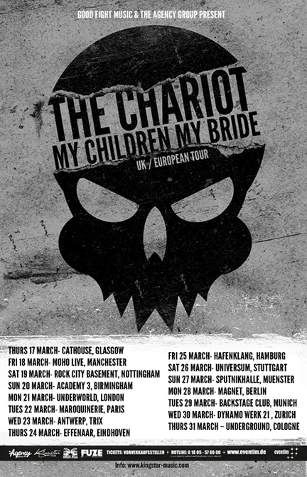 2011 UK/EU LISTENER LONG LIVE THE CHARIOT TOUR WITH THE CHARIOT Mar 21 - London, England (The Underworld) Mar 22 - Paris, France (La Maroquinerie) Mar 23 - Antwerp, Belgium (Muziekcentrum Trix) Mar 24 - Eindhoven, Netherlands (De Effenaar) Mar 25 - Hamburg, Germany (Molotov) Mar 26 - Stuttgart, Germany (Universum) Mar 27 - Munster, Germany (Sputnikhalle) Mar 28 - Berlin, Germany (Magnet) Mar 29 - Munchen, Germany (Backstage Club) Mar 30 - Zurich, Switzerland (Dynamo Werk 21) Mar 31 - Cologne, Germany (Cologne Underground)