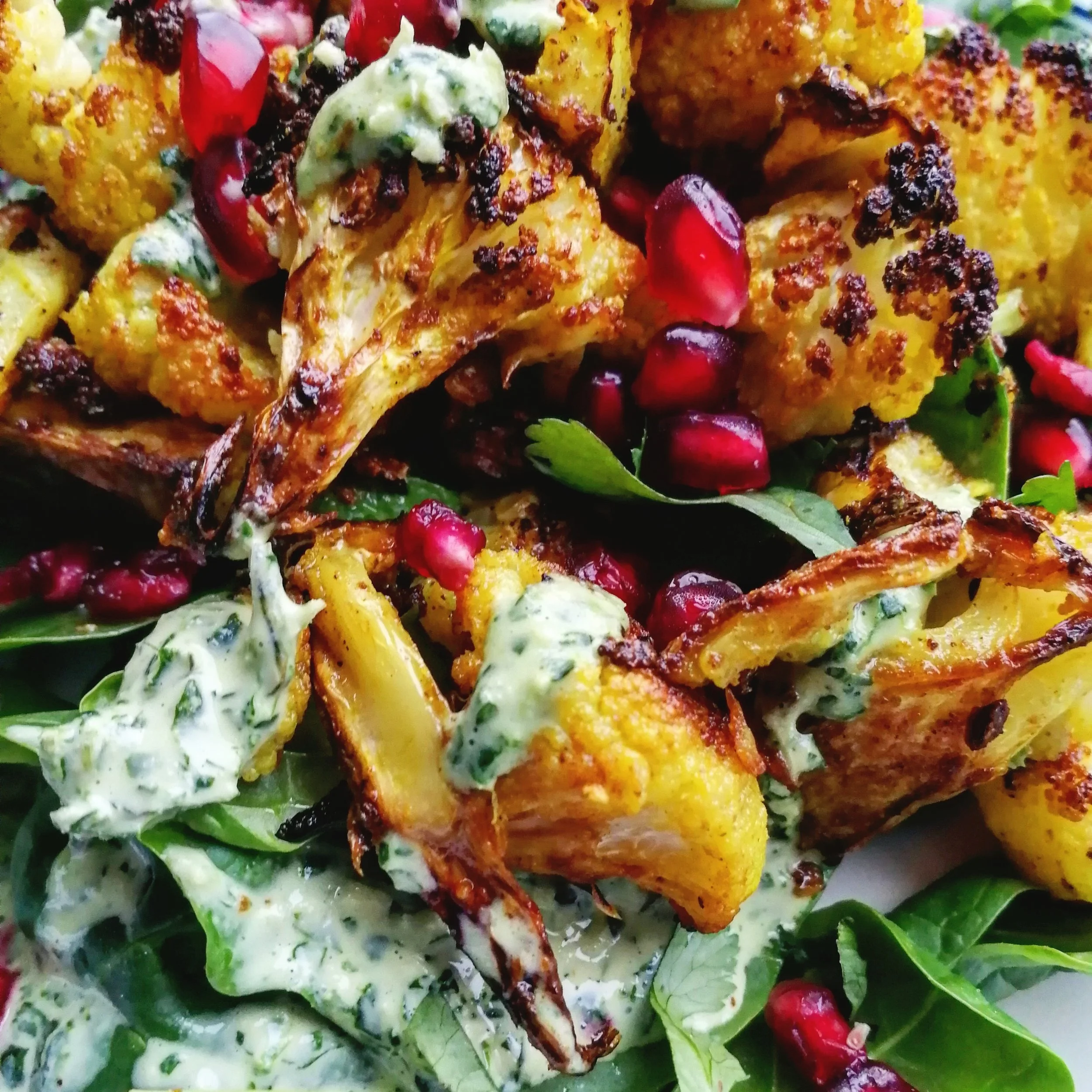 Quick Spiced Cauliflower and Spinach Salad