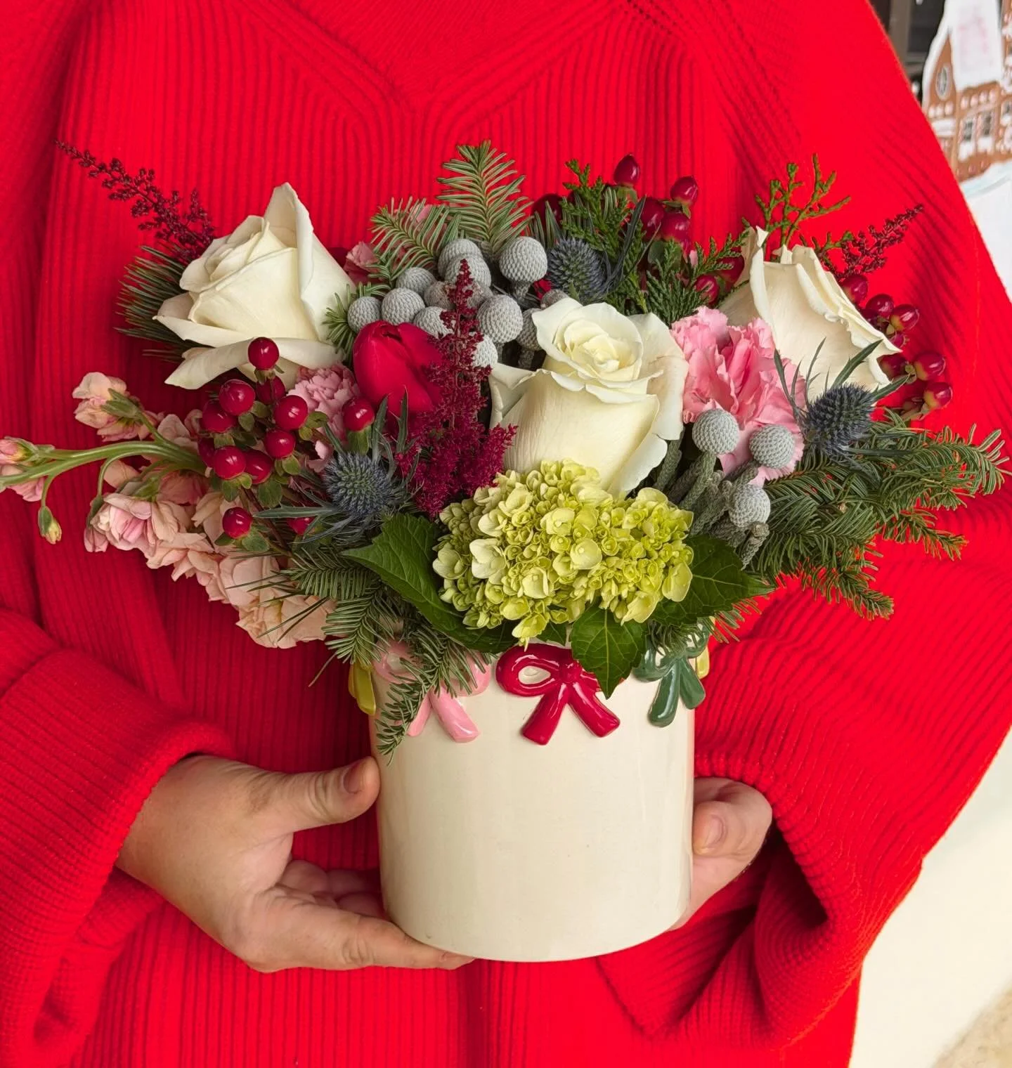 Need a hostess gift or something to make your home look more festive? Call us today &amp; order a Christmas arrangement! All holiday arrangements come with live Christmas tree greenery so they are sure to make your house smell amazing!