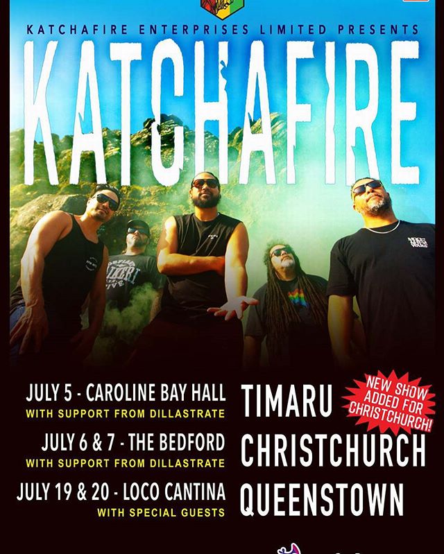 Kia Ora NZ South Island... got your tickets yet? 
www.KatchafireOfficial.com 
#Katchafire #NewZealand #SouthIsland #July2019 #Timaru #Christchurch #Queenstown #Dillastrate #reggae #rootsreggae #irie #onsalenow‼️‼️‼️🔥🔥🔥🔥