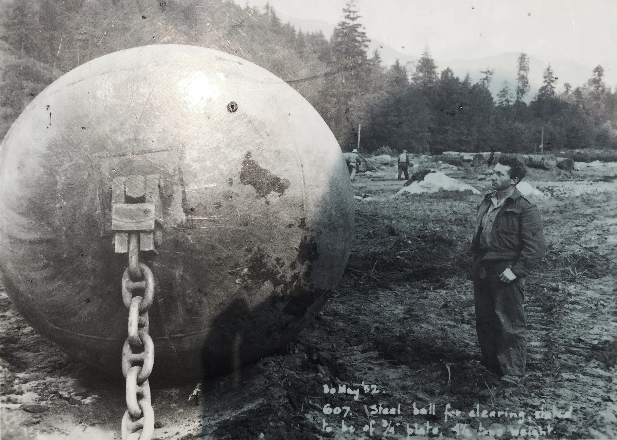 The original black & white photograph was taken in 1952. It’s one of a number of pictures illustrating the building of Cleveland Dam in North Vancouver © Tanya Clarke 2017
