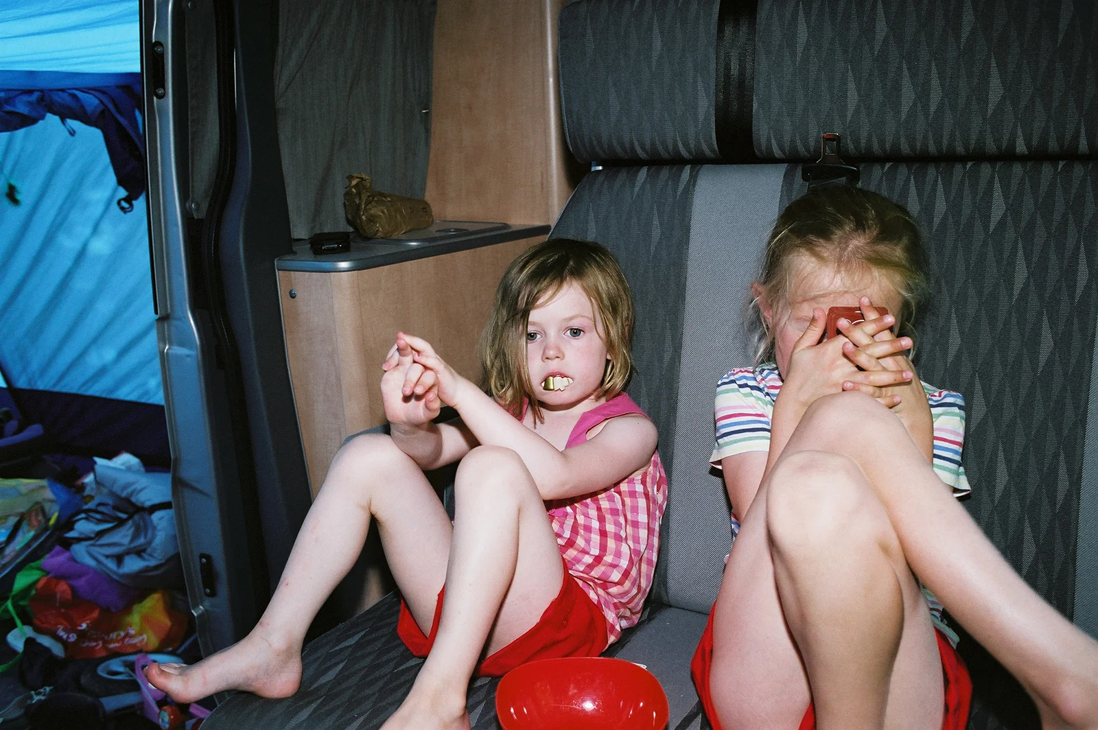 My daughters in our camper van somewhere in France 2011 © Tanya Clarke