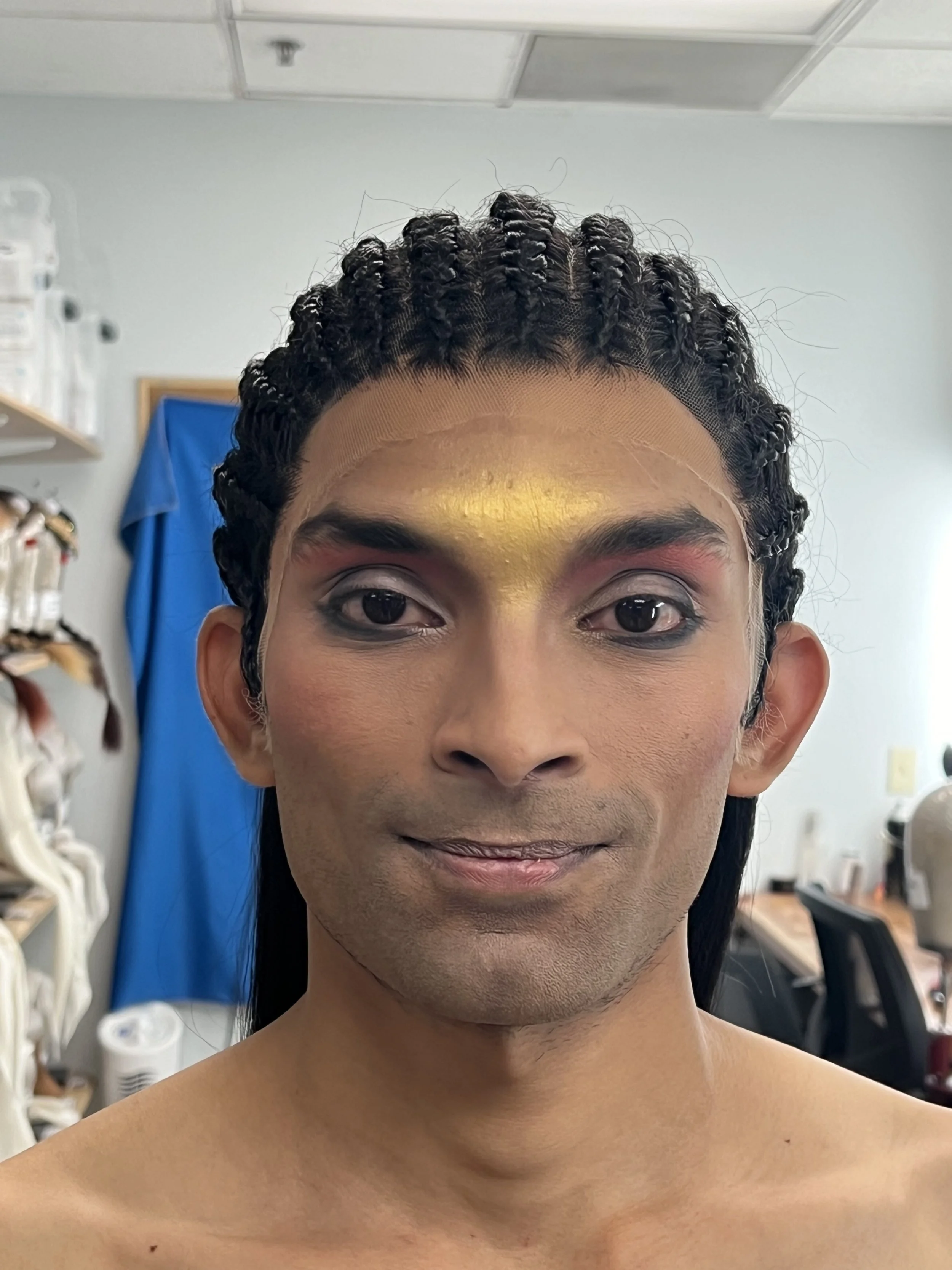  Finished look on talent, front close-up 