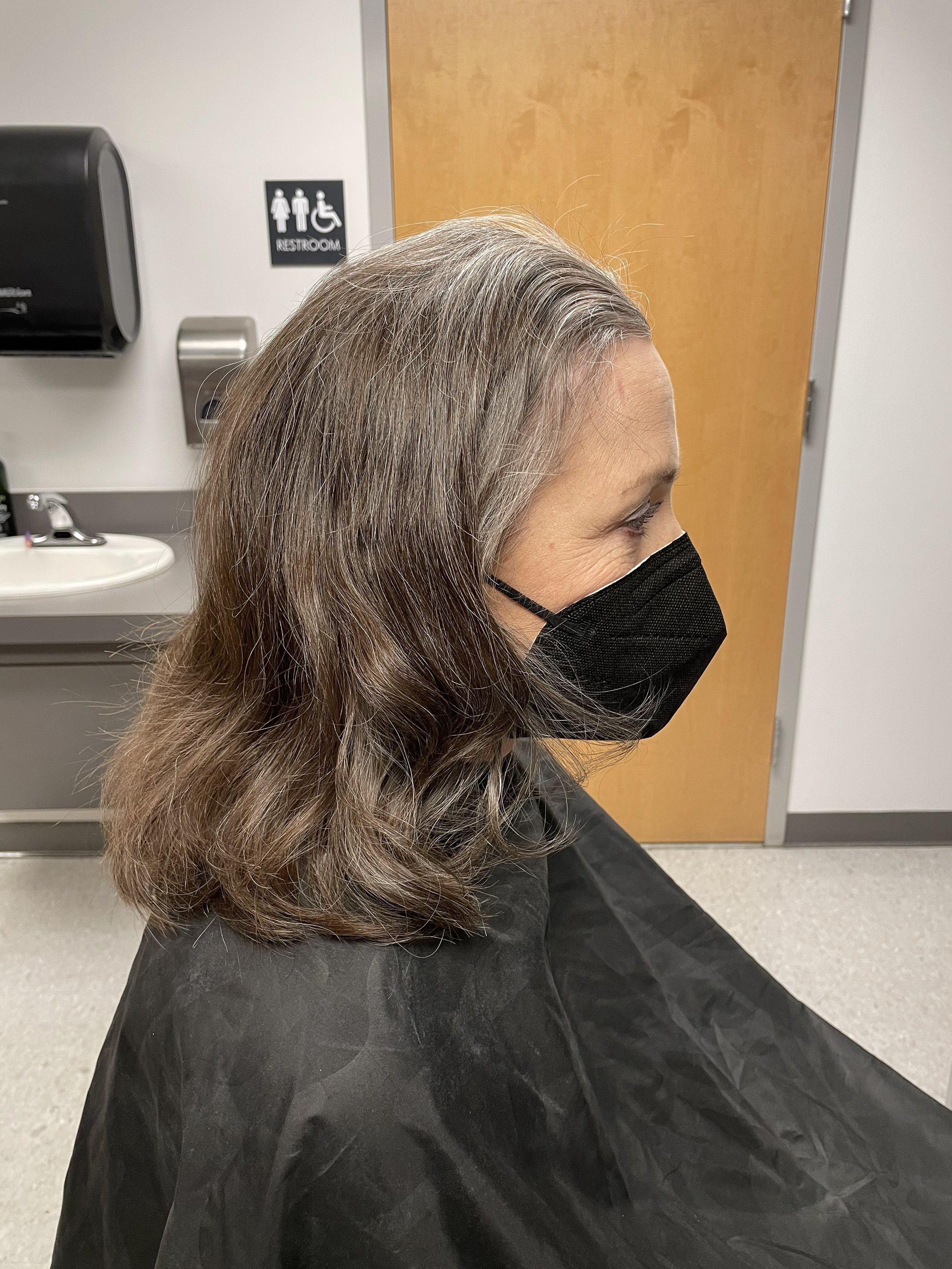 Before - talent in fitting showing own hair, side