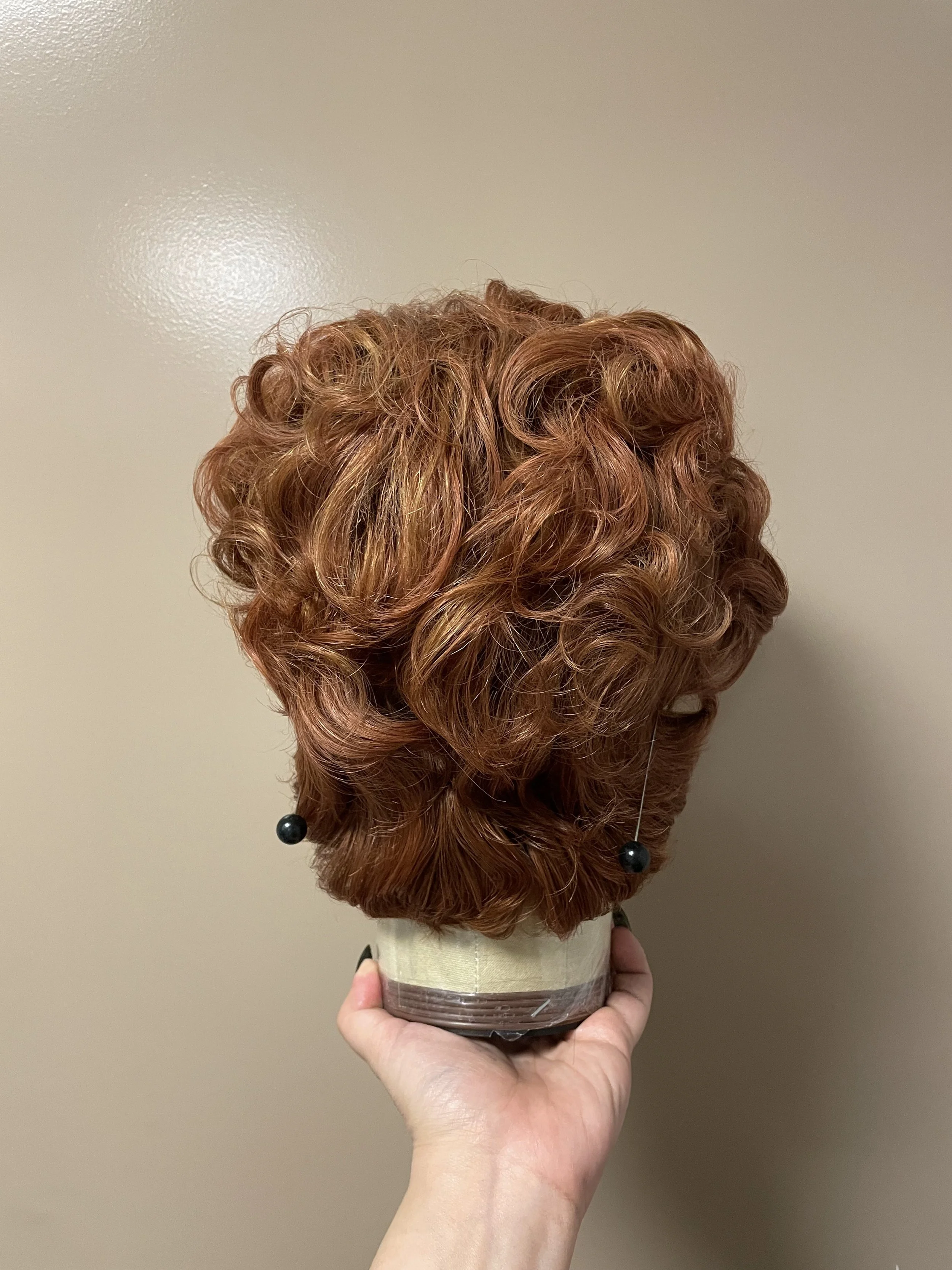  Process wig on head block, back 