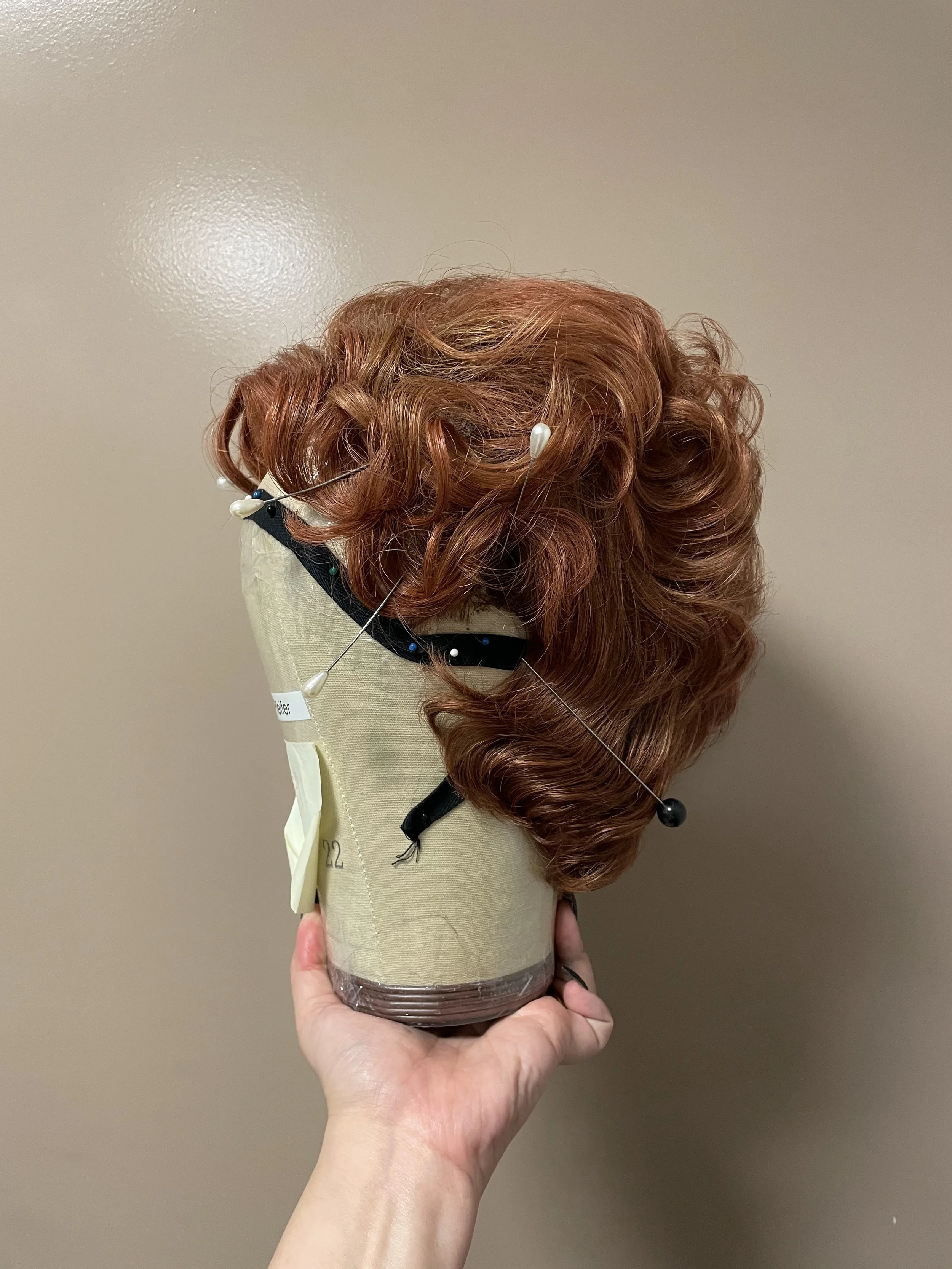  Process wig on head block, opposite side 