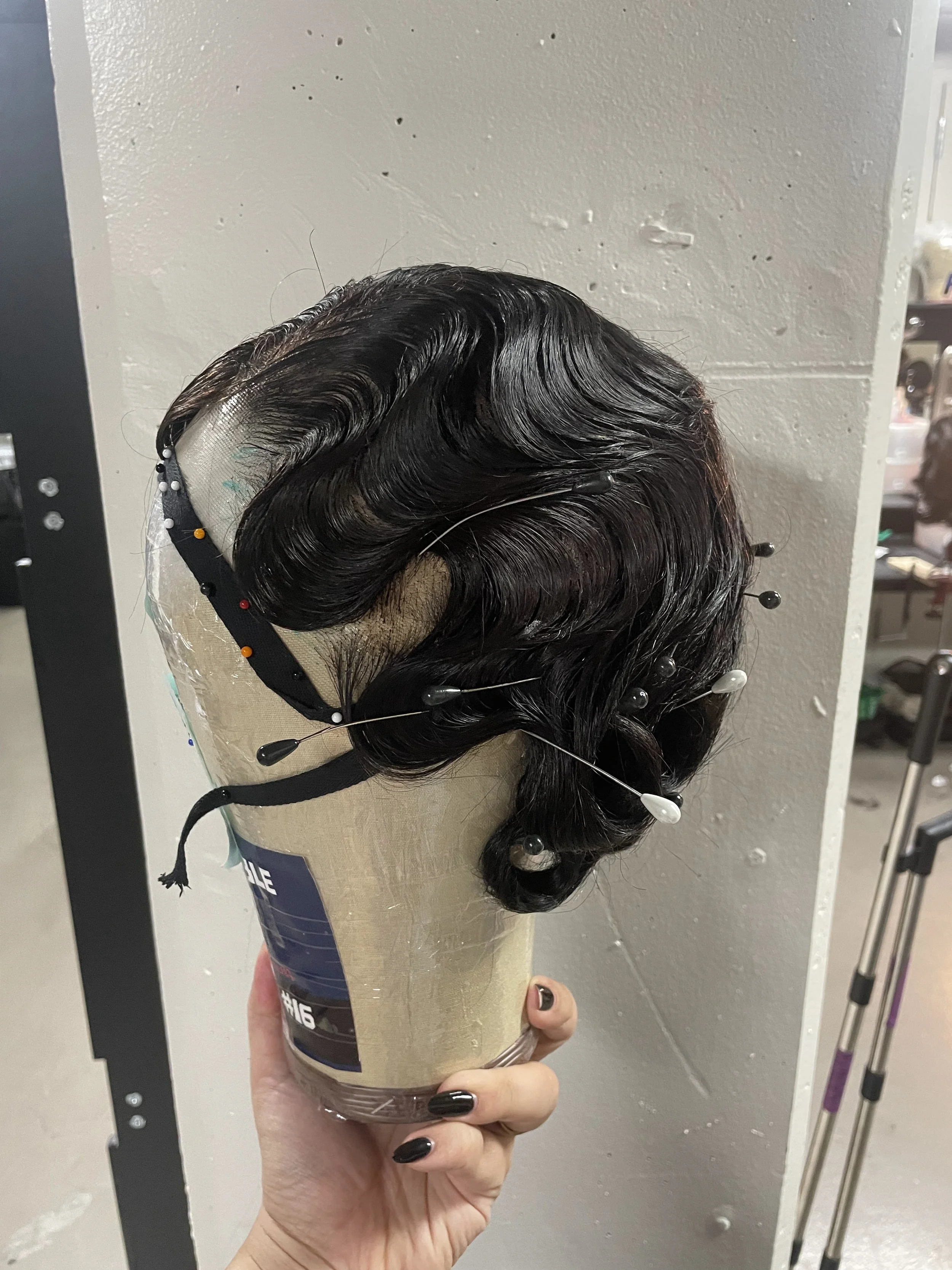  Process/Before - initial wave styling with undone nape, side 