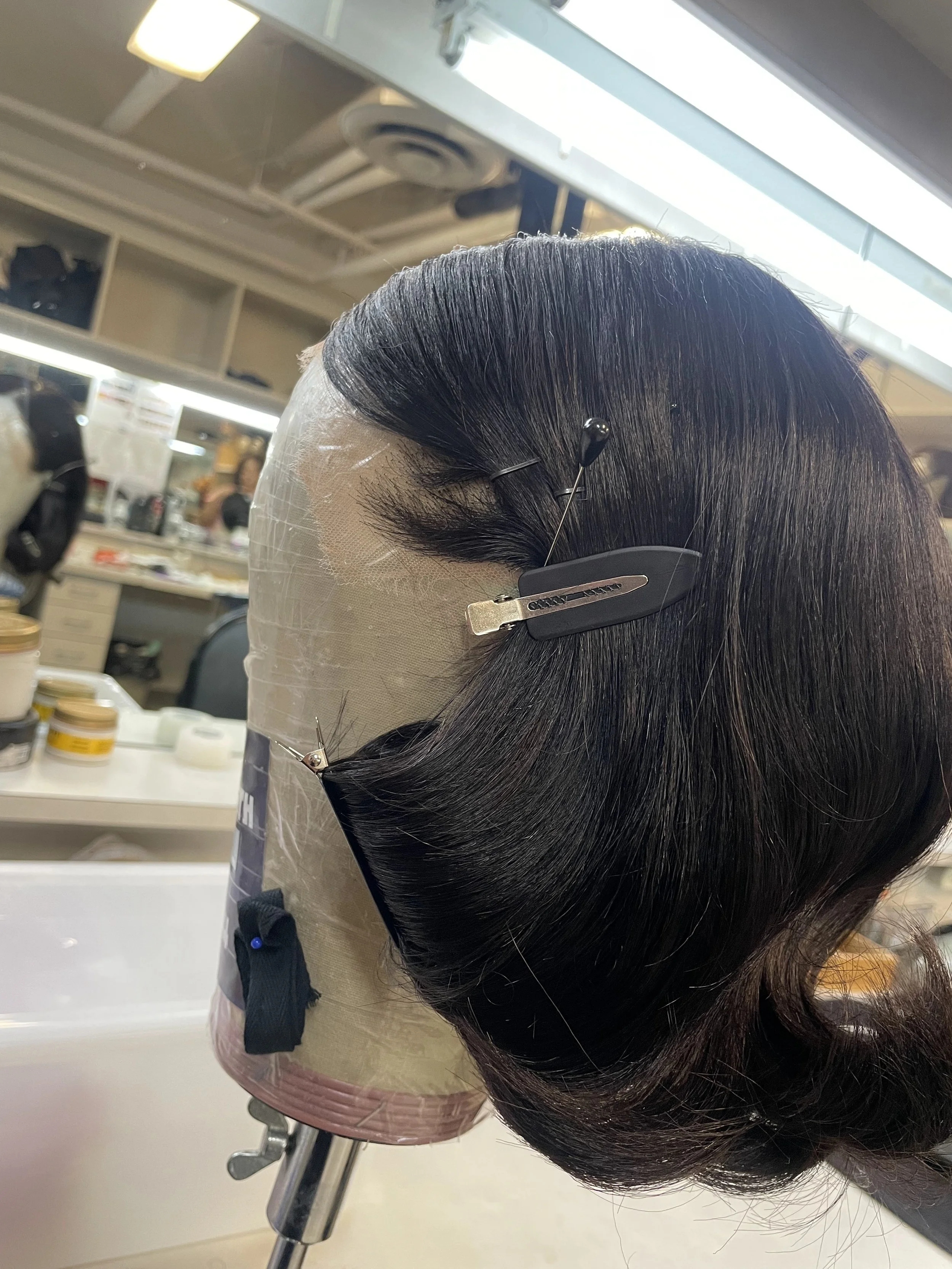  Finished wig on head block, opposite side 