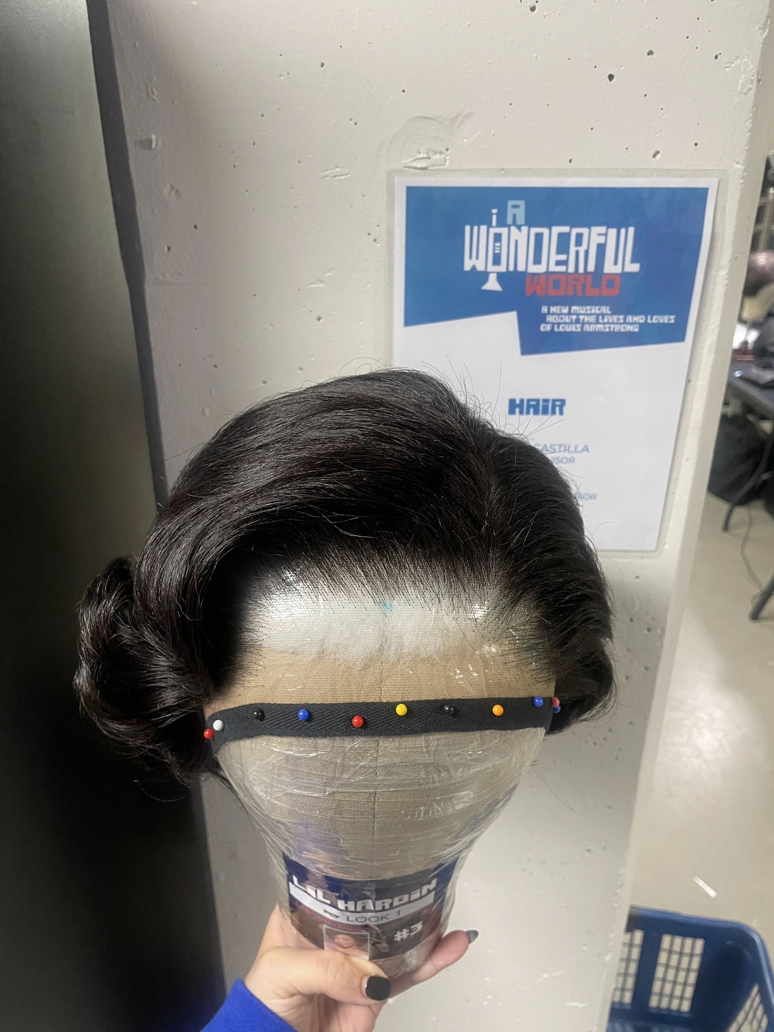  Finished wig on block, top 