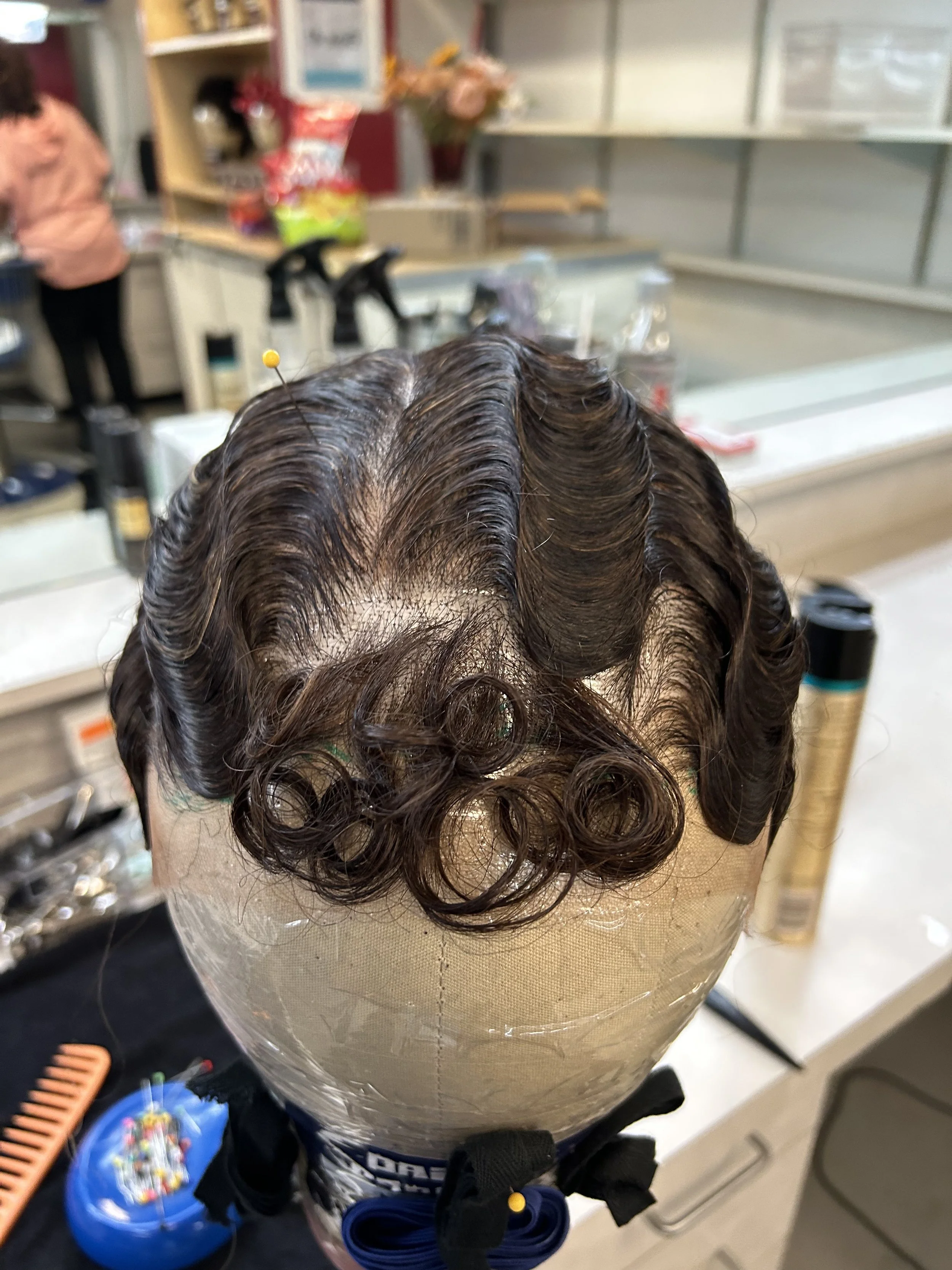  Process - dressing bangs, cleaning up waves, adding shine product, front/top 