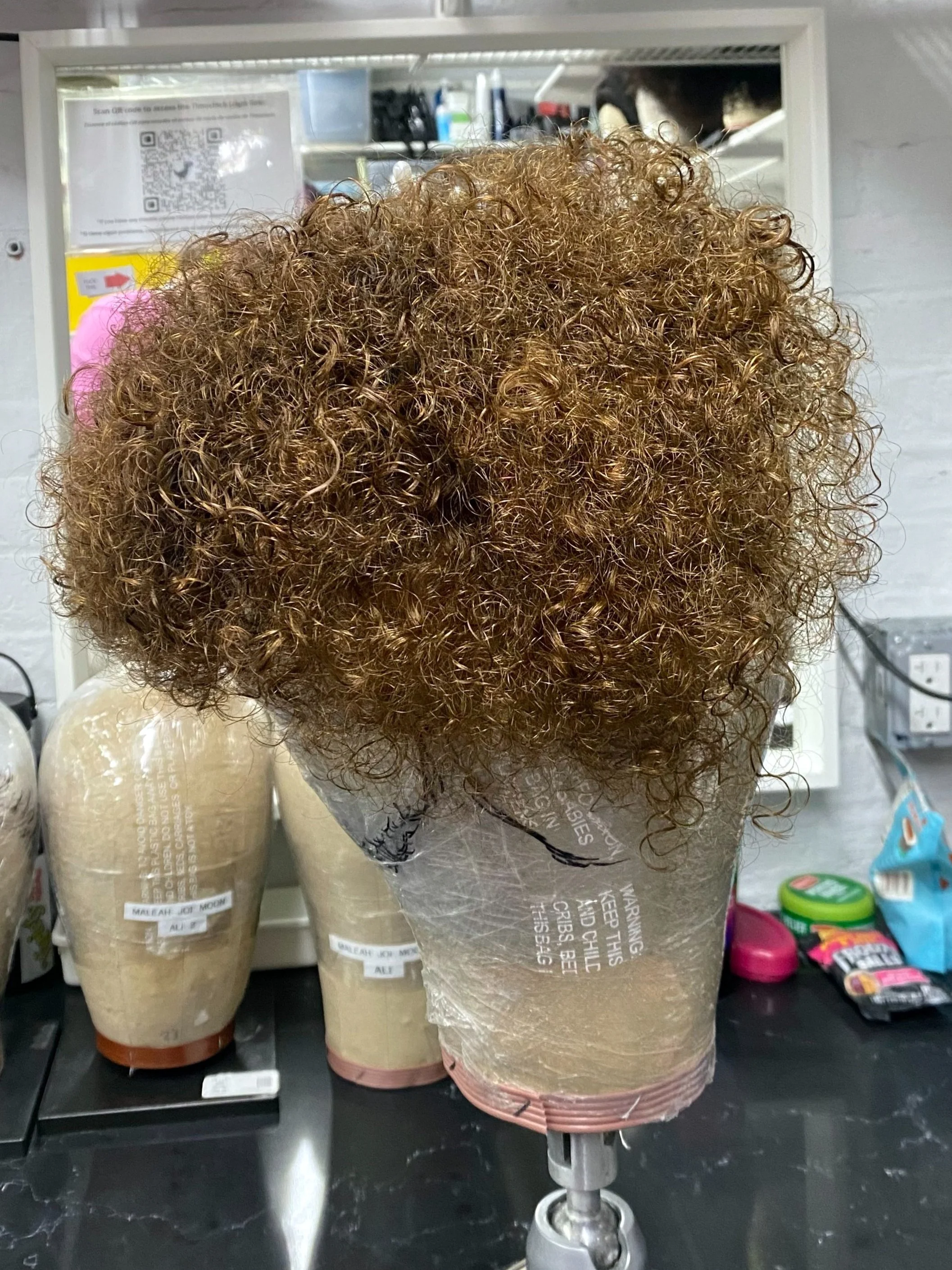 Before, wig on head block 