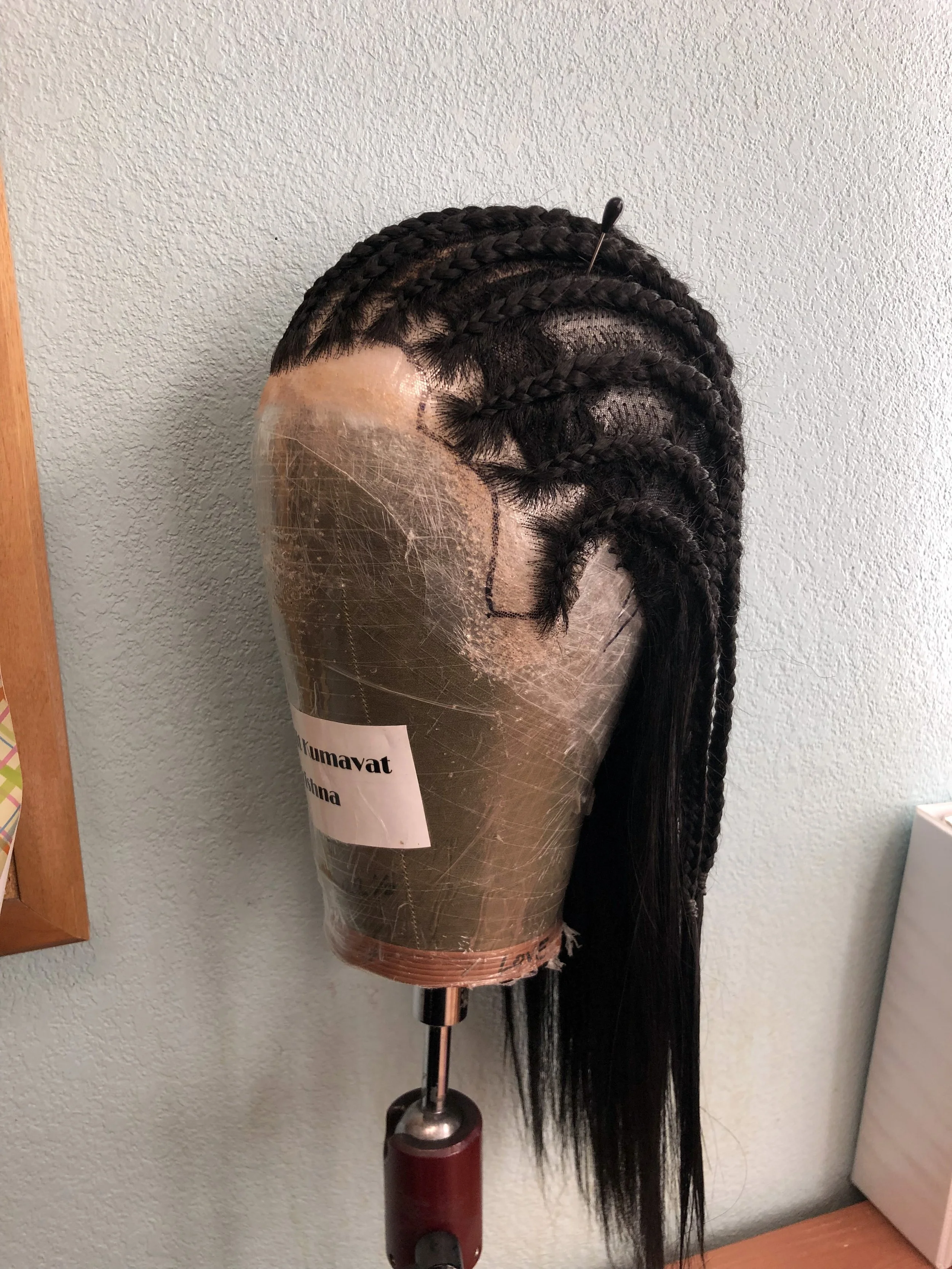  Process - freshly made braids showing over-each directioning from sideburn, side 