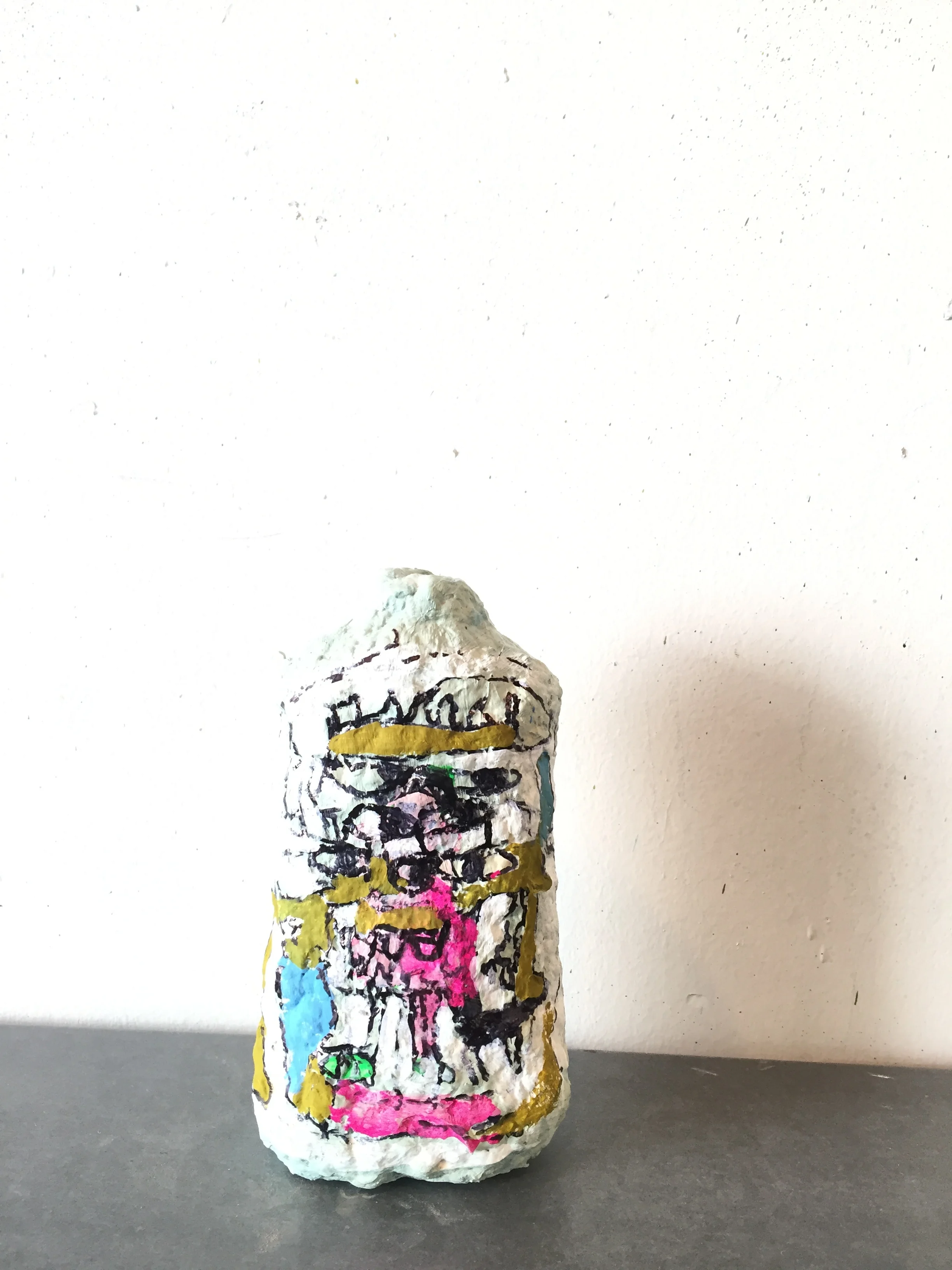 cat vision (2 views) 2018, handmade paper over bottle