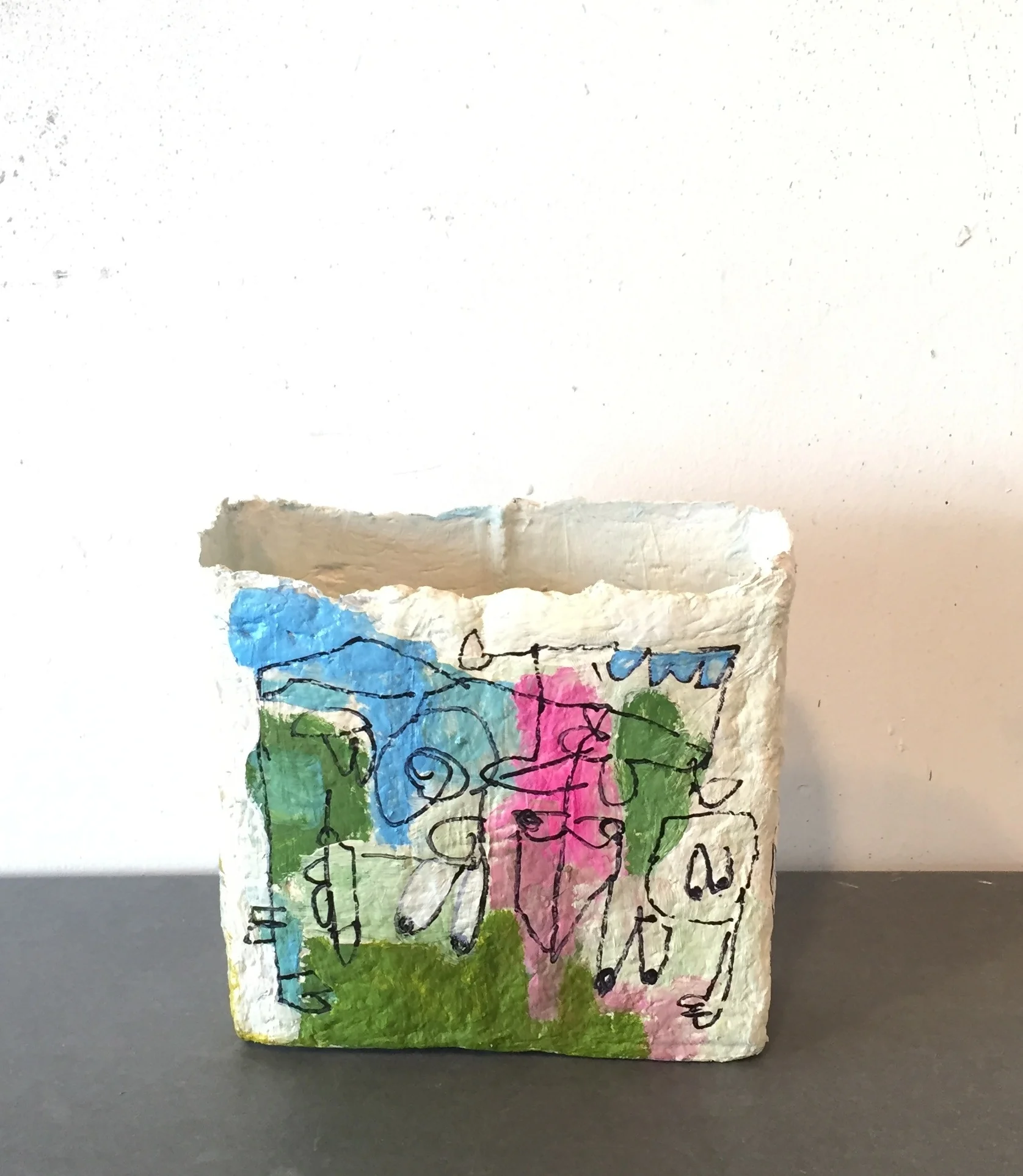 worry (2 views) 2018 gouache and sharpie on handmade paper