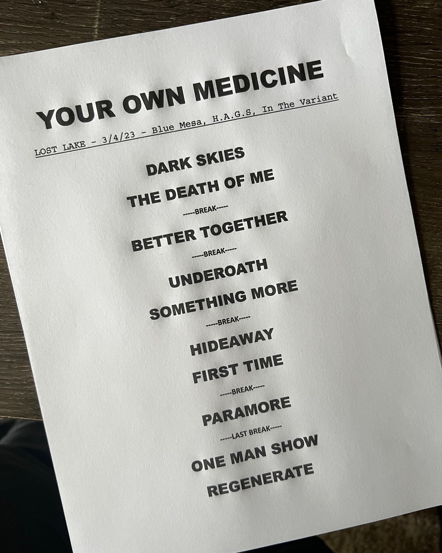 Still on a high from our last show at Lost Lake. That was a blast! Can't wait for the next show! What songs should we add or take off this set list? 

#setlist #livemusic #funtimes #whatsongshouldweplay #YOM #whatsyourfavoritesong