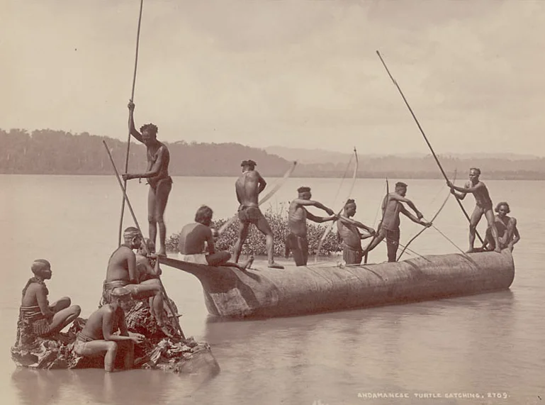 Group of Andaman men and women. Image courtesy of Wikimedia Commons, source: Smithsonian Institution.