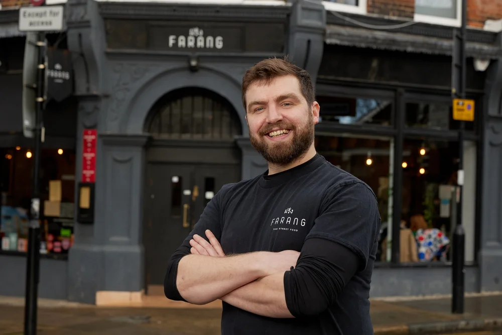 Sebby Holmes outside Farang in Highbury
