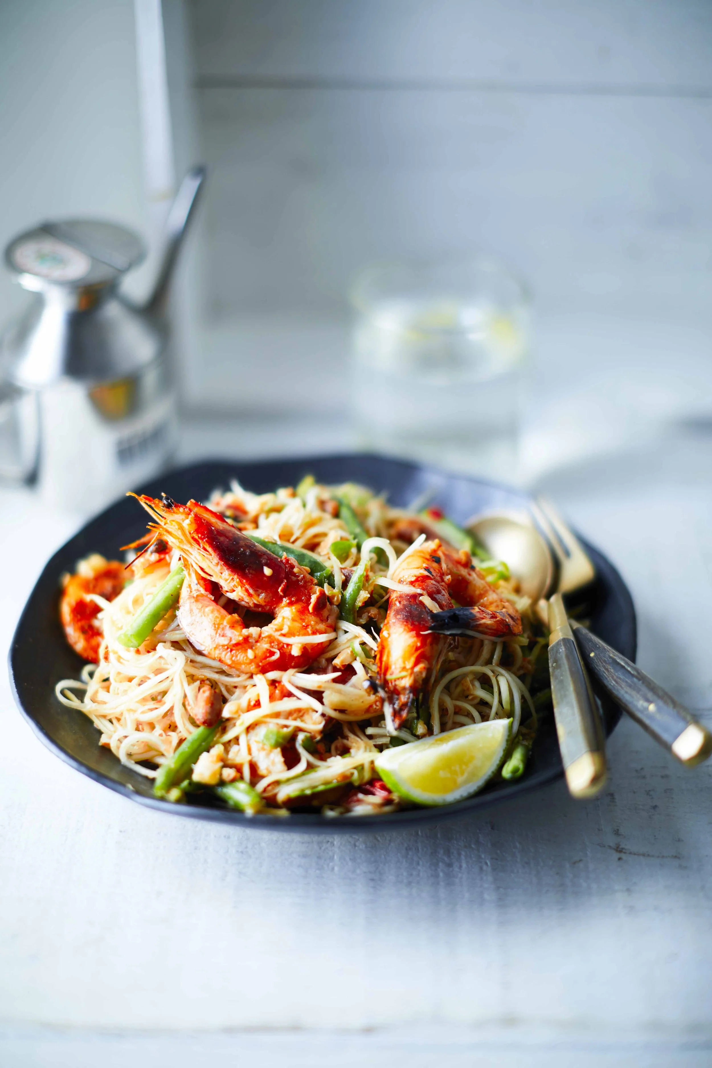 Som tam green papaya salad pounded in a clay mortar with chilli and lime, by Sebby Holmes.