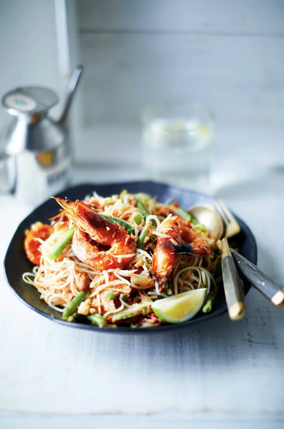 Grilled tiger prawns and green papaya citrus som tam salad, recipe by Sebby Holmes