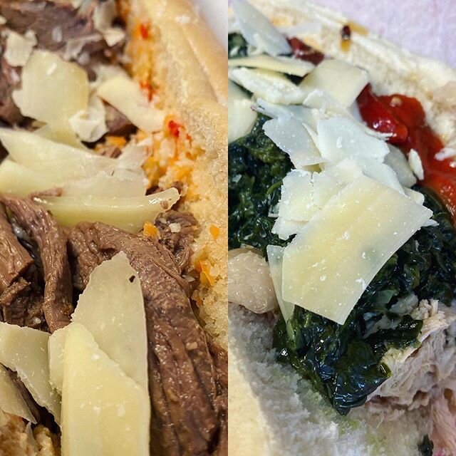 Its SATURDAY!! Saturday Roast Sandwich Special! 
Italian Hand Carved Roast Beef with Cherry Pepper Aioli, Giardiniera spread, Roasted Red Peppers, and Shaved Sharp Provolone
OR
Italian Roast Pork with Sauteed Spinach, Roasted Red Pepper, and Shaved S