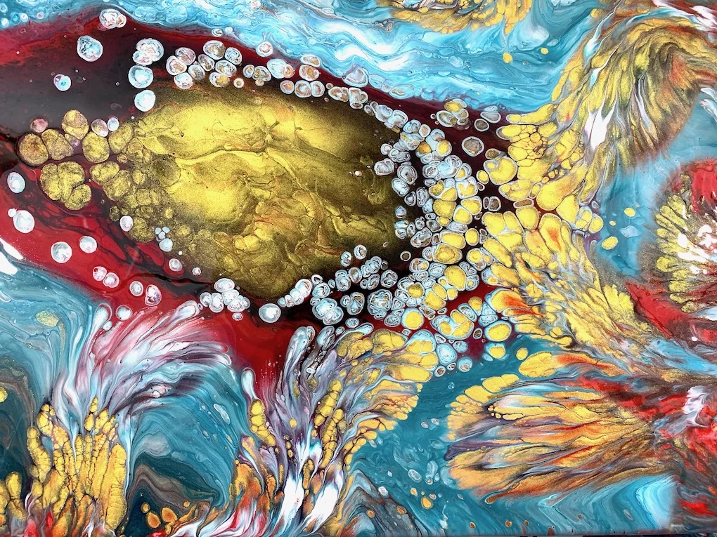Acrylic Painting with Golden Plumes