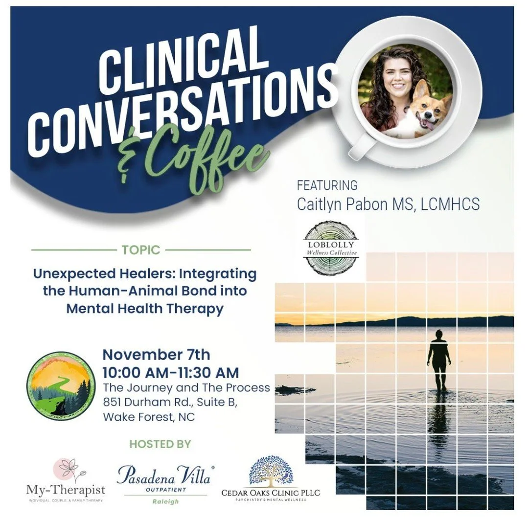Join us for Clinical Conversations &amp; Coffee ☕
Topic: &ldquo;Unexpected Healers: Integrating the Human&ndash;Animal Bond into Mental Health Therapy.&rdquo; 🐾 Featuring Caitlyn Pabon, MS, LCMHCS of Loblolly Wellness Collective.
📅 November 7th | 1