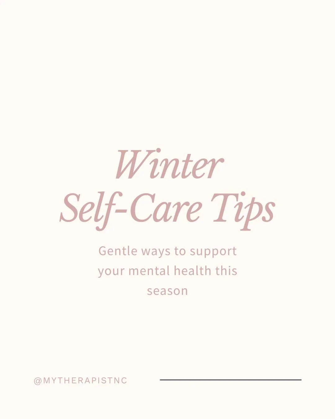Winter can feel quieter...and sometimes heavier ❄️

Small acts of self-care can help support your mental health through the colder months. And if winter feels overwhelming, support is available.

Our therapists in Wake Forest and Raleigh are here to 