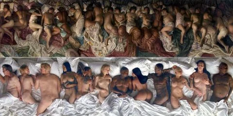 Vincent Desiderio, Sleep, 2008, with Kanye West, Famous, 2016.