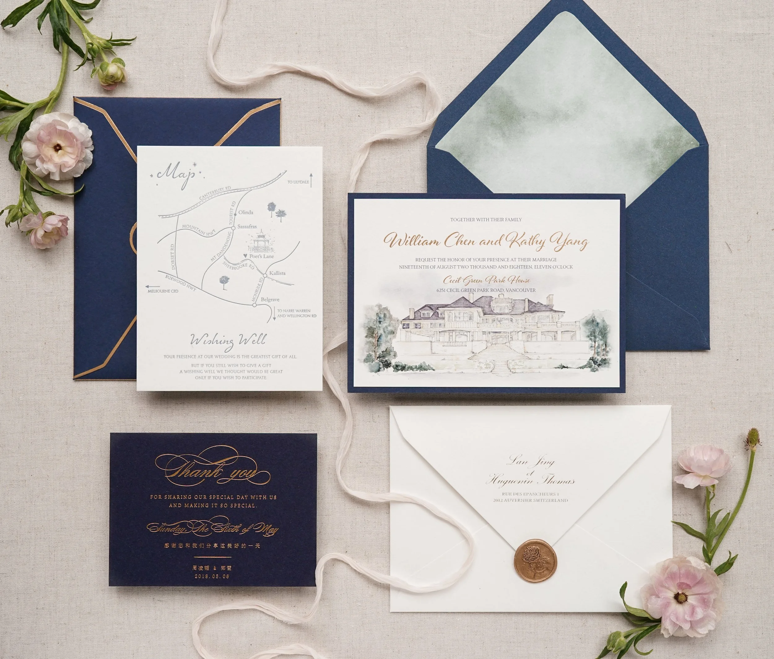 Custom Wedding Invitation Suite WILLIAM & KATHY’S VANCOUVER WEDDING