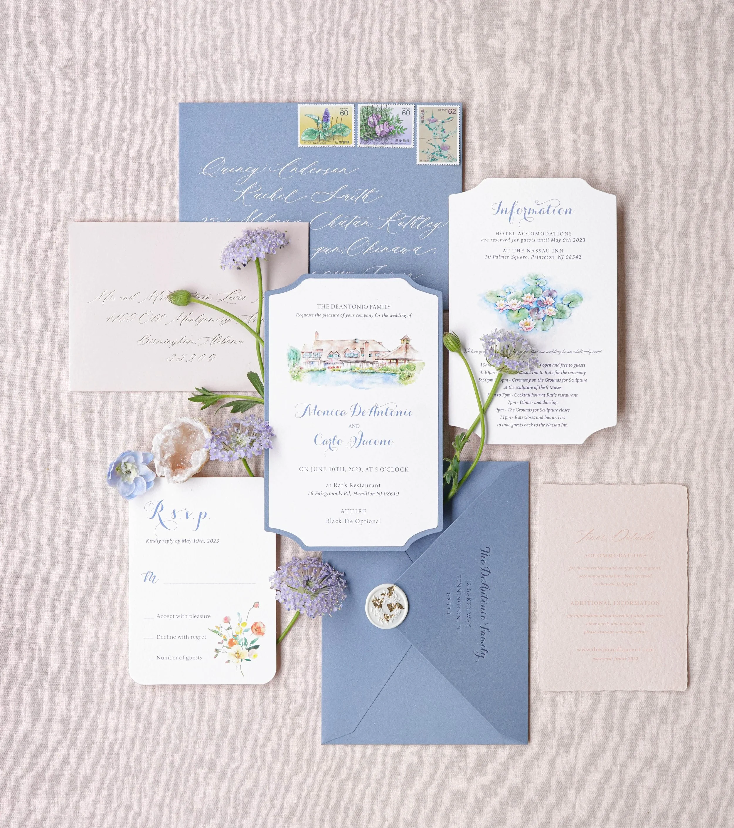Custom Wedding Invitation Suite DESTINATION WEDDING IN RAT’S RESTAURANT, NJ