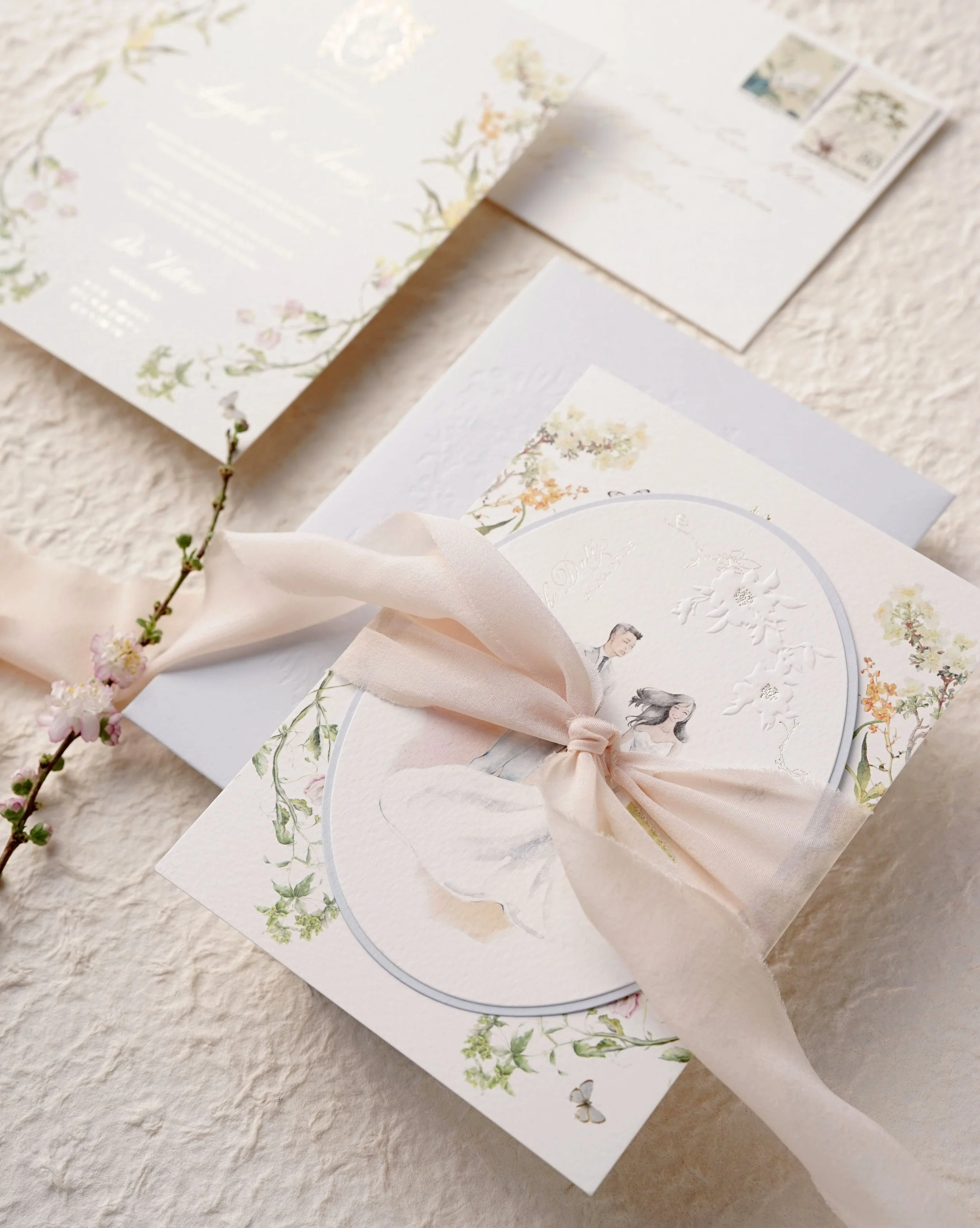 black and white wedding invitation suite