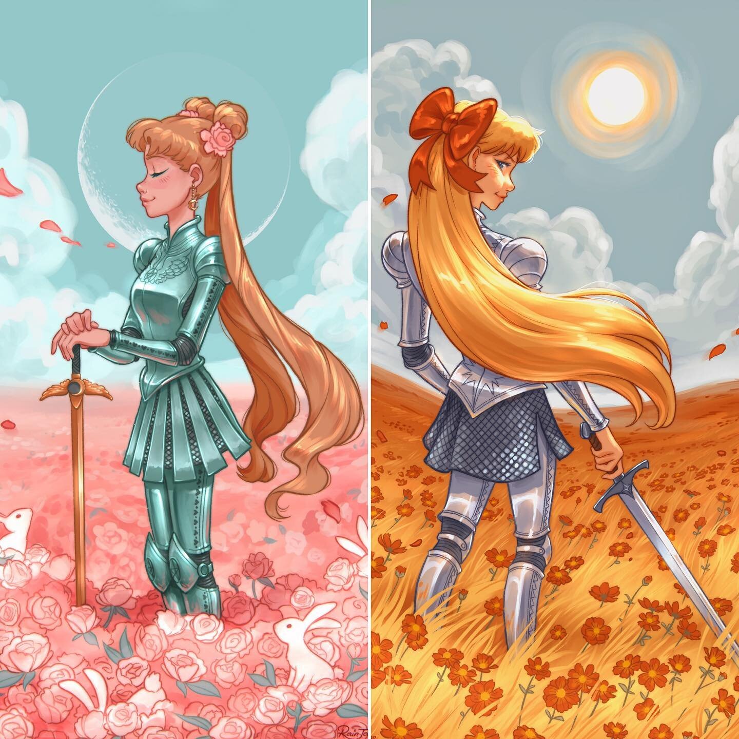 A couple of Sailor Knights! Which do you prefer here, Sailor Moon or Sailor Venus? 🌙 ☀️ 
.
These are actually for the @sailormoontarotdeck as prints! I also got to make my first ever PIN! 💕ｏ(≧▽≦)ｏ✨💕If you&rsquo;re interested, they&rsquo;ve got pre