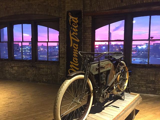 Old American Iron set against the Milwaukee sunset. In the depths of the northern Midwest winters Mama Tried hosts a celebration of all things motorcycle in the home town of Harley Davidson. A welcome respite from the freezing cold and a vital bike-f