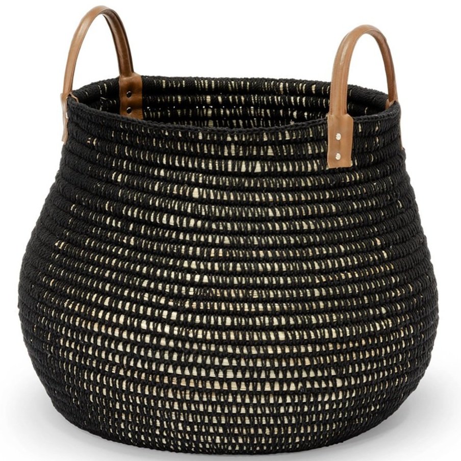 22.5" Seagrass Cotton &amp; Leather Basket