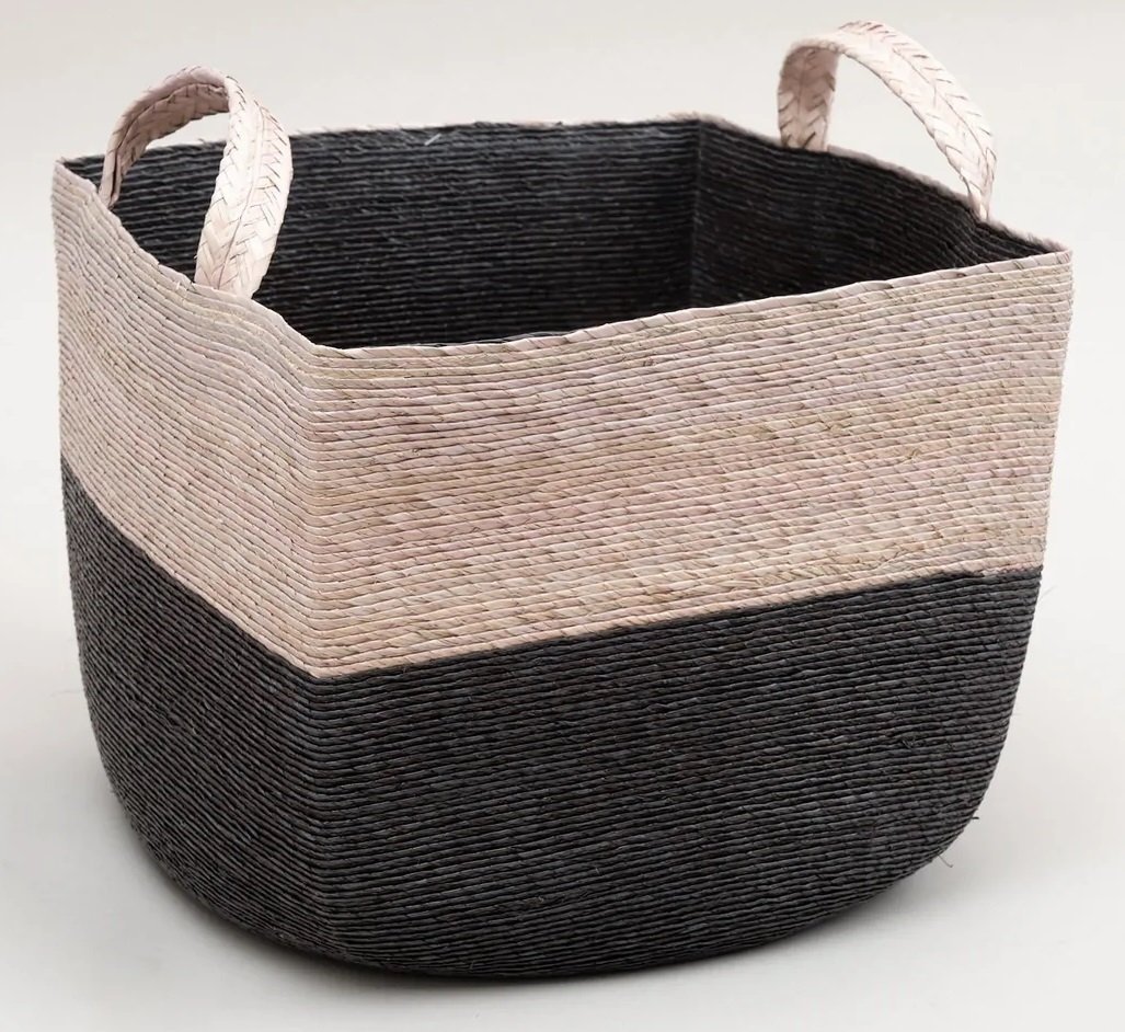 Woven square basket 15" L X 15" W X 10" H Available in 2 colors