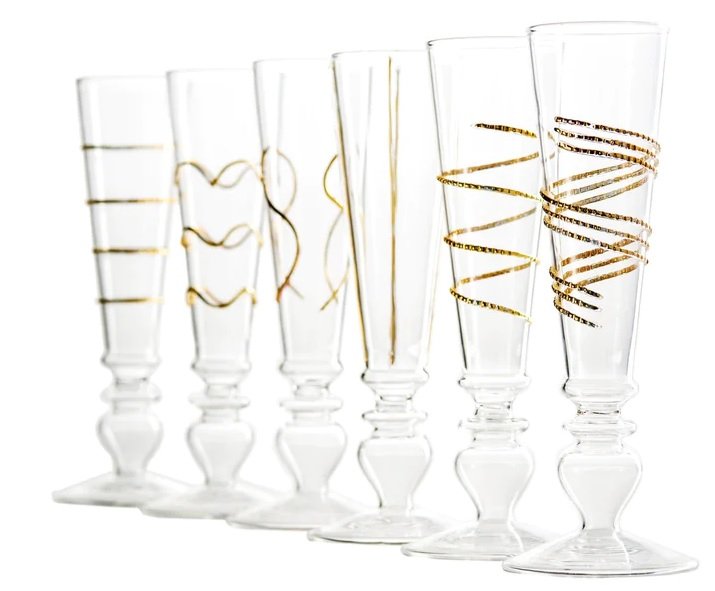 Footed Champagne Flutes w/Gold Accents