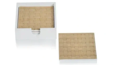 Woven Ash White Coaster Set with Holder