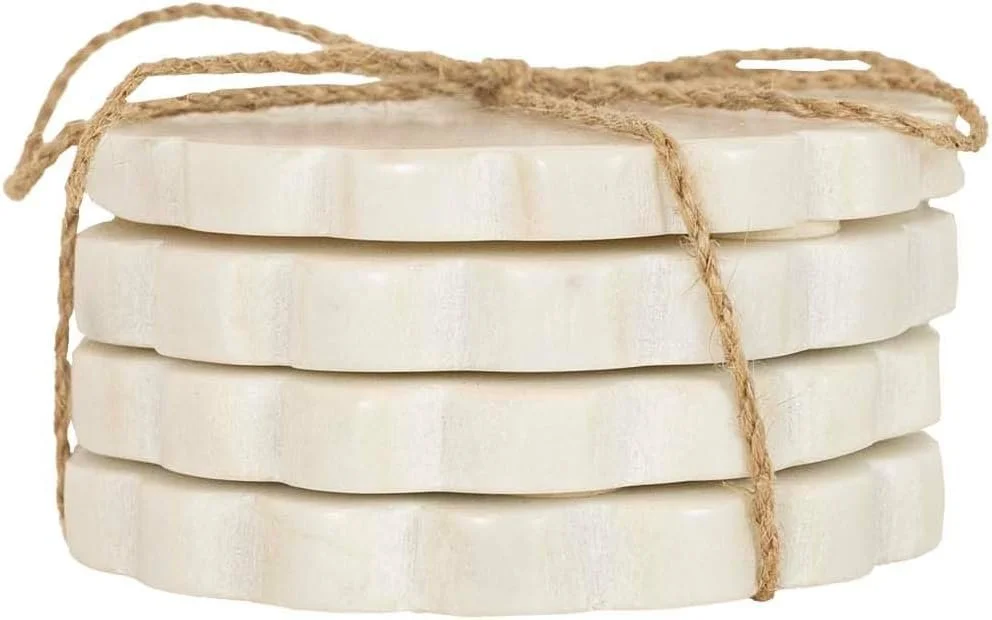 Scalloped Edge White Marble Stone Coasters