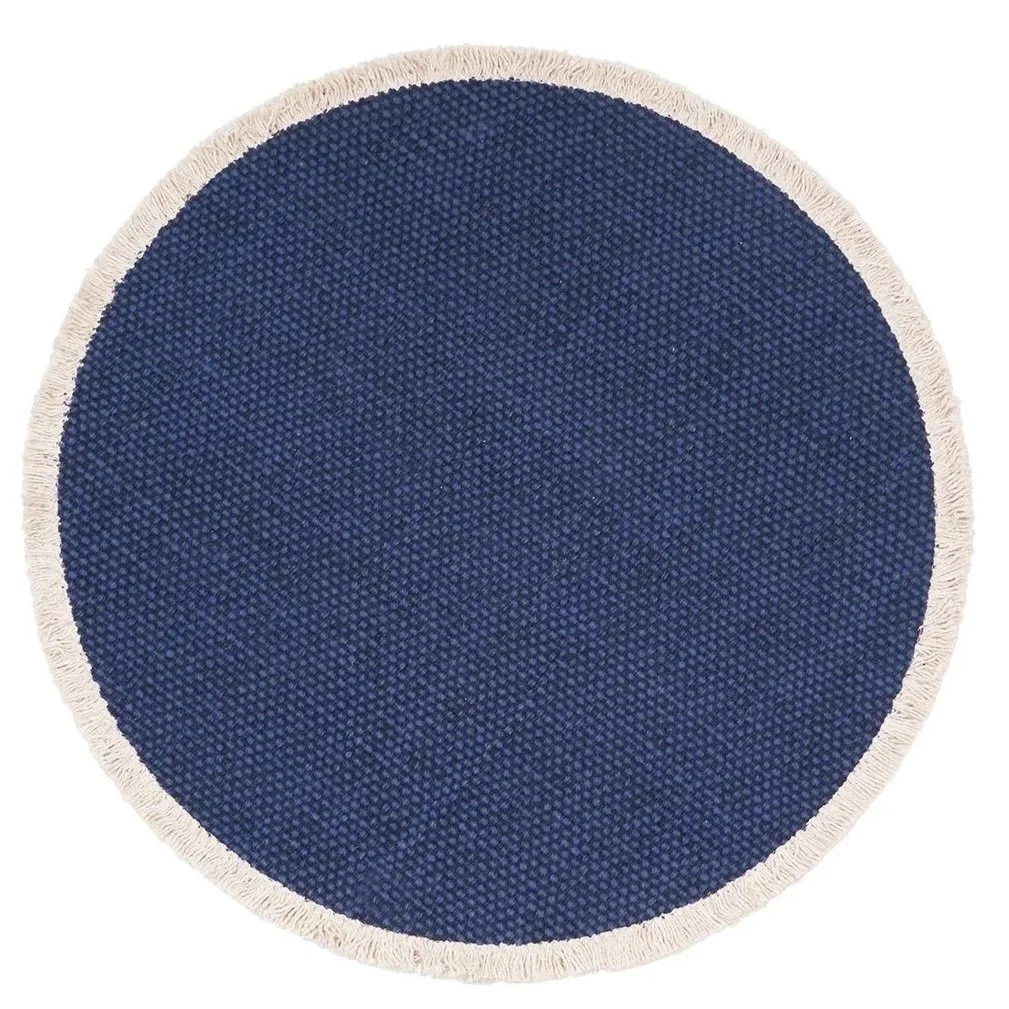 Fringed Round Placemat-Indigo