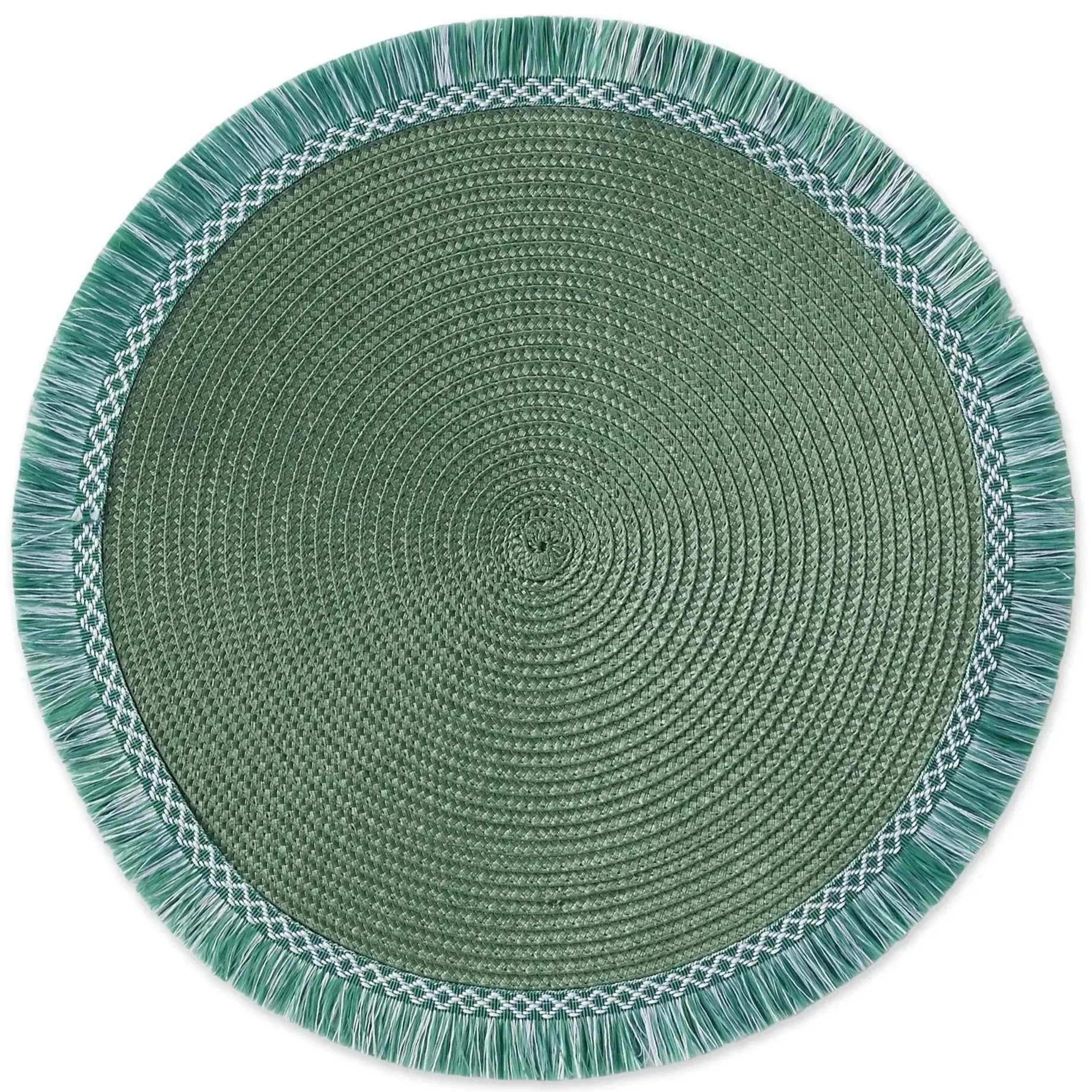 Monstera Green Round Fringed Placemat 100% polypropylene w/fringe
