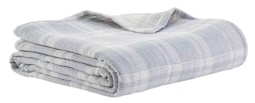 Doyle Check Cotton Blanket-Sky