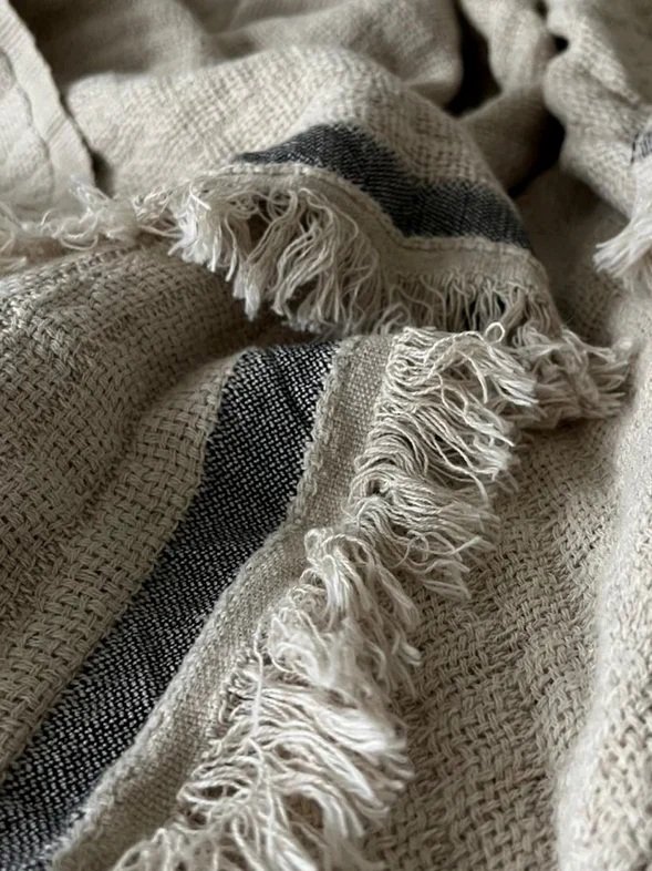 Linen Crinkled Stripe Throw - Black